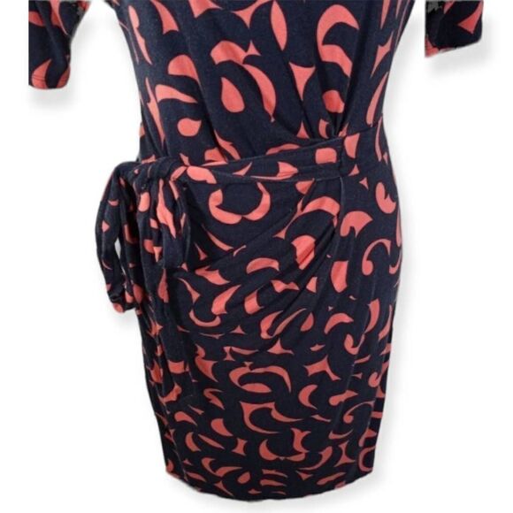 ANN TAYLOR BLACK & CORAL/PINK FAUX WRAP DRESS SZ.S GUC. - Picture 3 of 7